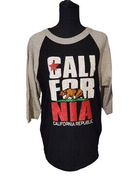 Shaka Active California Republic Raglan Tee - Black & Gray with Red Accent